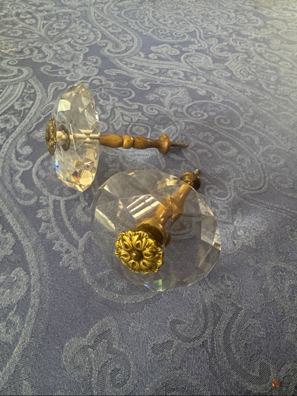 Vintage Pair of Crystal and Brass Curtain Hold backs